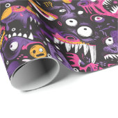 Roze en Paarse Monsters Halloween Cadeaupapier (Rol Hoek)