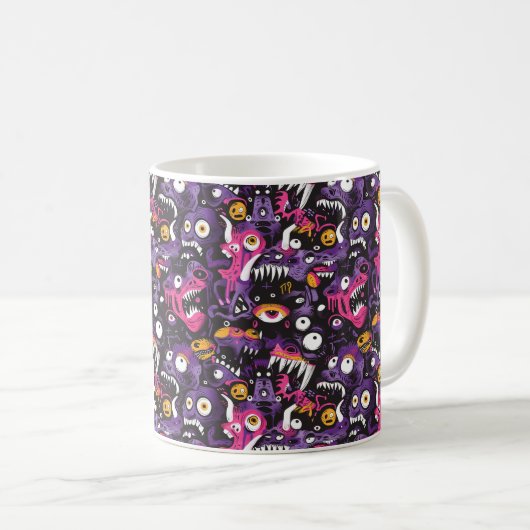 Roze en Paarse Monsters Halloween Koffiemok (Voorkant rechts)