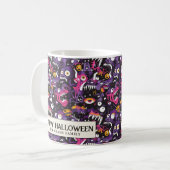 Roze en Paarse Monsters Halloween Koffiemok (Voorkant links)