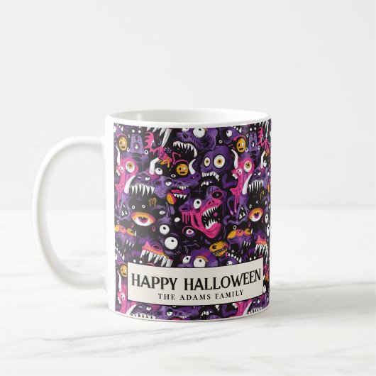 Roze en Paarse Monsters Halloween Koffiemok (Links)
