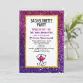 Roze en Paarse mousserende glitter Bachelorette Pa Kaart (Staand voorkant)