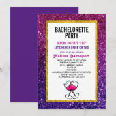 Roze en Paarse mousserende glitter Bachelorette Pa Kaart (Voorkant / Achterkant)