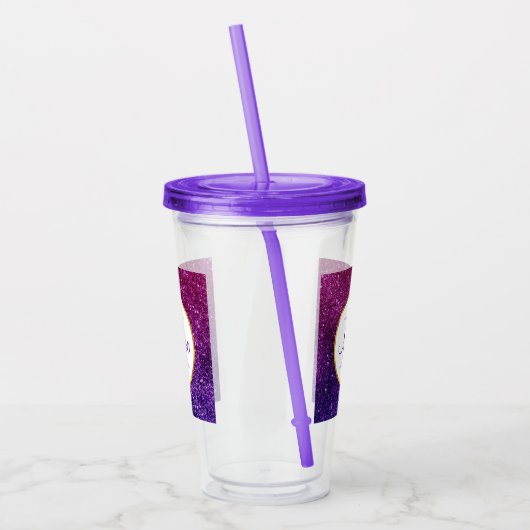 Roze en Paarse mousserende glitter Gemstenen Monog Acryl Drinkbeker (Links)