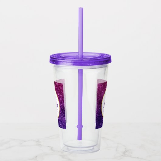 Roze en Paarse mousserende glitter Gemstenen Monog Acryl Drinkbeker (Rechts)