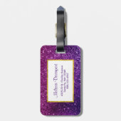 Roze en Paarse mousserende glitter Gemstenen Monog Bagagelabel (Achterkant verticaal)