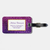Roze en Paarse mousserende glitter Gemstenen Monog Bagagelabel (Achterkant horizontaal)