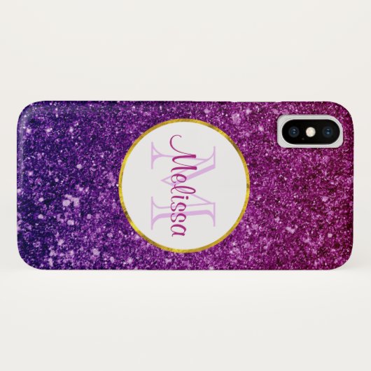 Roze en Paarse mousserende glitter Gemstenen Monog Case-Mate iPhone Case (Achterkant (horizontaal))