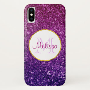 Roze en Paarse mousserende glitter Gemstenen Monog Case-Mate iPhone Case