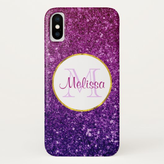 Roze en Paarse mousserende glitter Gemstenen Monog Case-Mate iPhone Case (Achterkant)