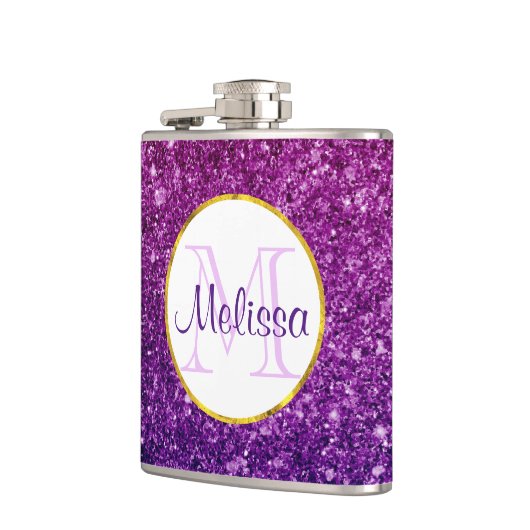 Roze en Paarse mousserende glitter Gemstenen Monog Heupfles (Links)