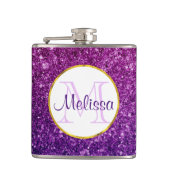 Roze en Paarse mousserende glitter Gemstenen Monog Heupfles (Voorkant)