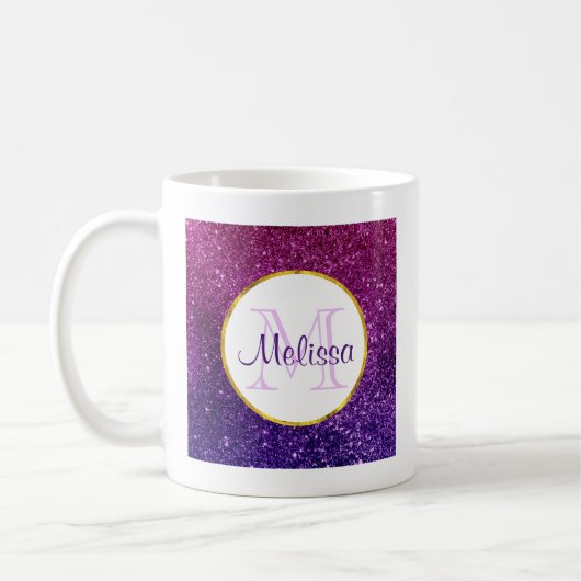 Roze en Paarse mousserende glitter Gemstenen Monog Koffiemok (Links)