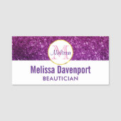 Roze en Paarse mousserende glitter Gemstenen Monog Naamplaatje (Voorkant)