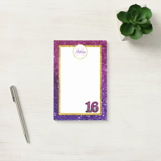 Roze en Paarse mousserende glitter Gemstenen Monog Post-it® Notes (Kantoor)