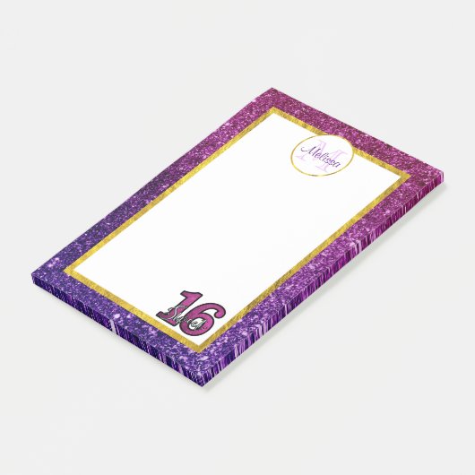 Roze en Paarse mousserende glitter Gemstenen Monog Post-it® Notes (Schuin)