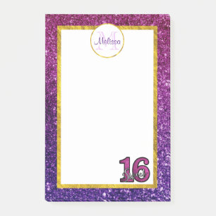Roze en Paarse mousserende glitter Gemstenen Monog Post-it® Notes