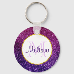 Roze en Paarse mousserende glitter Gemstenen Monog Sleutelhanger