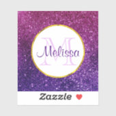 Roze en Paarse mousserende glitter Gemstenen Monog Sticker (Vel)