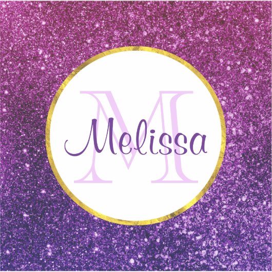 Roze en Paarse mousserende glitter Gemstenen Monog Sticker (Voorkant)