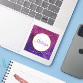 Roze en Paarse mousserende glitter Gemstenen Monog Sticker (Laptop met iPhone)