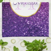 Roze en Paarse mousserende glitter Gemstenen Monog Theedoek (Gevouwen)