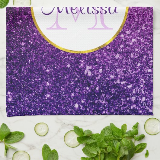 Roze en Paarse mousserende glitter Gemstenen Monog Theedoek (Gevouwen)