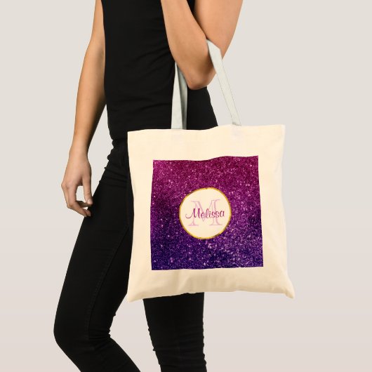 Roze en Paarse mousserende glitter Gemstenen Monog Tote Bag (Voorkant (product))