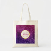 Roze en Paarse mousserende glitter Gemstenen Monog Tote Bag (Voorkant)
