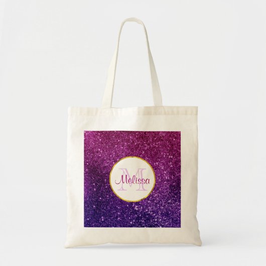 Roze en Paarse mousserende glitter Gemstenen Monog Tote Bag (Voorkant)