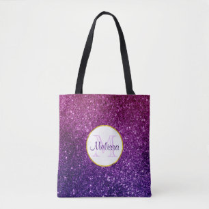 Roze en Paarse mousserende glitter Gemstenen Monog Tote Bag