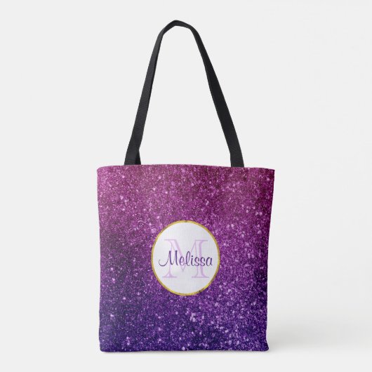Roze en Paarse mousserende glitter Gemstenen Monog Tote Bag (Achterkant)