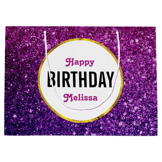 Roze en Paarse mousserende glitter Gemstone Birthd Groot Cadeauzakje (Voorkant)