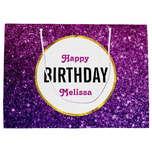 Roze en Paarse mousserende glitter Gemstone Birthd Groot Cadeauzakje (Achterkant)