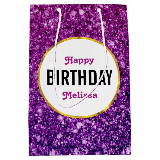 Roze en Paarse mousserende glitter Gemstone Birthd Medium Cadeauzakje (Voorkant)