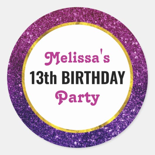 Roze en Paarse mousserende glitter Gemstone Birthd Ronde Sticker (Voorkant)