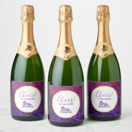 Roze en Paarse mousserende glitter Gemstone Cheers Sparkling Wijnetiket