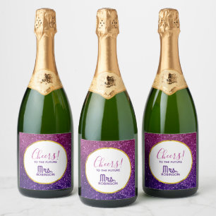 Roze en Paarse mousserende glitter Gemstone Cheers Sparkling Wijnetiket