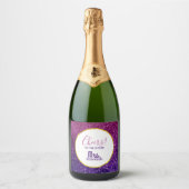 Roze en Paarse mousserende glitter Gemstone Cheers Sparkling Wijnetiket (Voorkant)