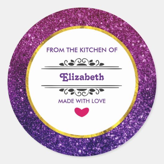 Roze en Paarse mousserende glitter Gemstone Kitche Ronde Sticker (Voorkant)