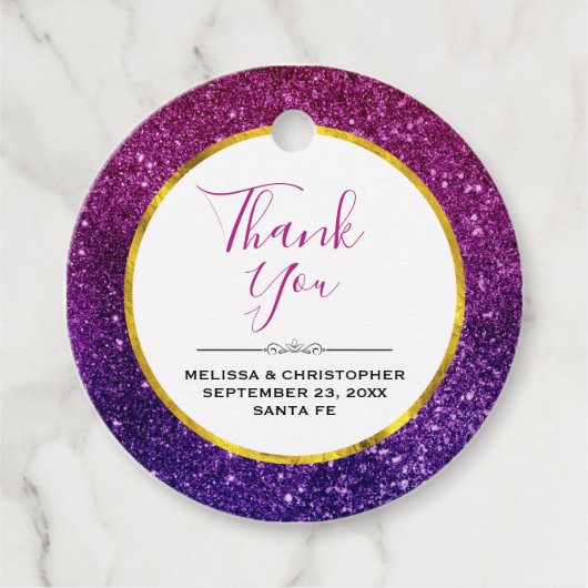 Roze en Paarse mousserende glitter Gemstone Wedden Bedankjes Labels (Voorkant)