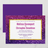 Roze en Paarse mousserende glitter Gemstone Wedden Kaart (Voorkant / Achterkant)