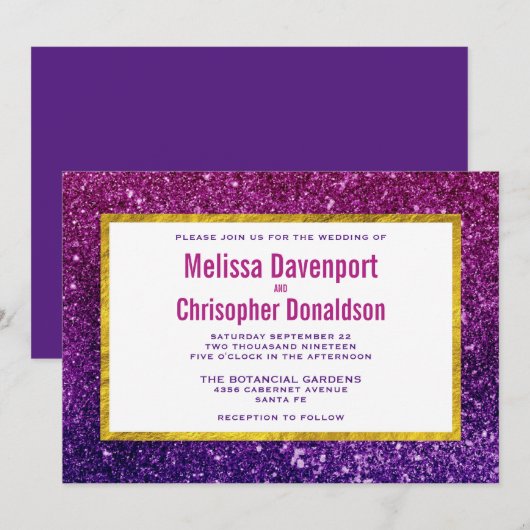 Roze en Paarse mousserende glitter Gemstone Wedden Kaart (Voorkant / Achterkant)