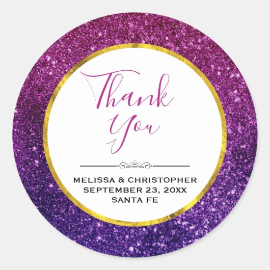 Roze en Paarse mousserende glitter Gemstone Wedden Ronde Sticker (Voorkant)