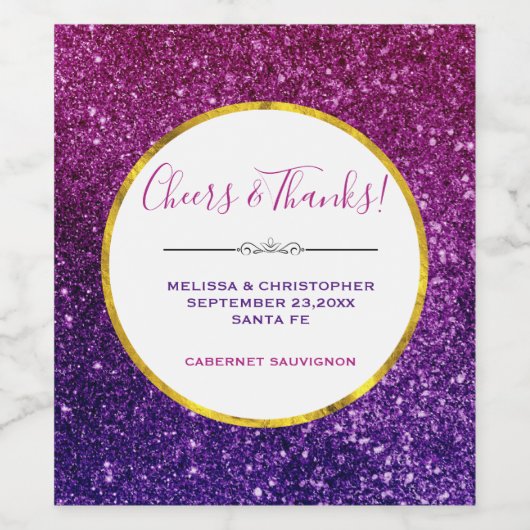 Roze en Paarse mousserende glitter Gemstone Wedden Wijn Etiket (Enkel label)