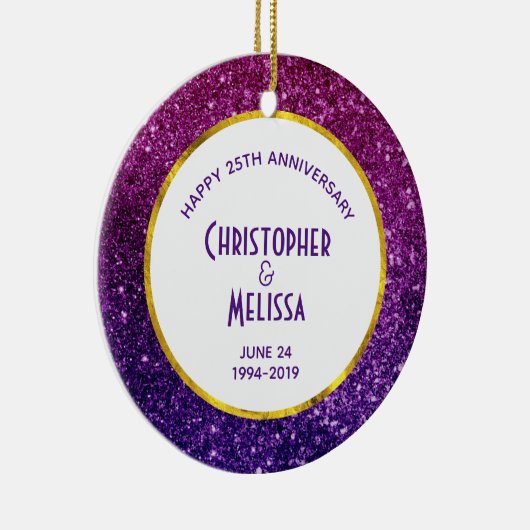 Roze en Paarse mousserende glitterstenen Keramisch Ornament (Rechts)