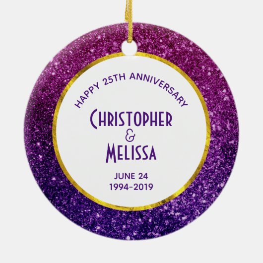 Roze en Paarse mousserende glitterstenen Keramisch Ornament (Achterkant)