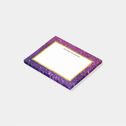 Roze en Paarse mousserende glitterstenen Post-it® Notes (Schuin)