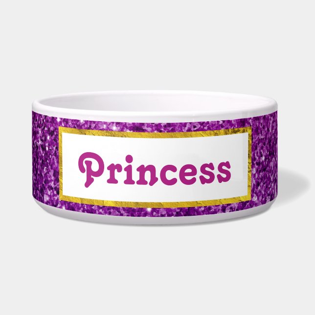 Roze en Paarse mousserende glitterstenen Voerbakje (Voorkant)