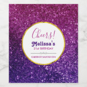 Roze en Paarse mousserende glitterstenen Wijn Etiket (Enkel label)