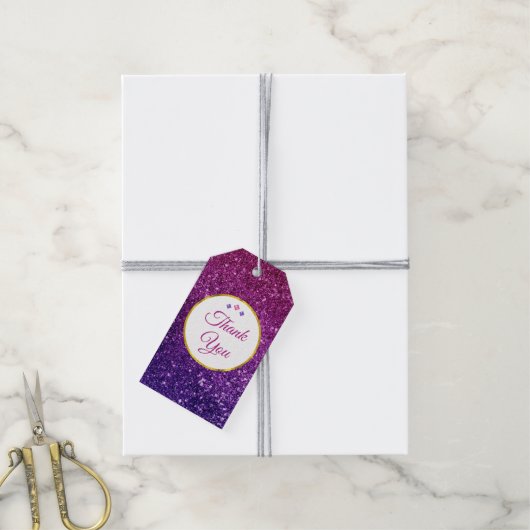 Roze en Paarse mousserende stenen Dank u wel Cadeaulabel (Met Touw)